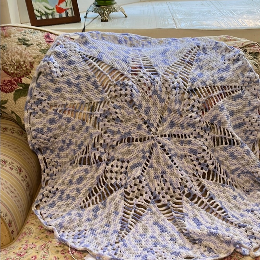 Handmade Crochet Blanket in Blue and White